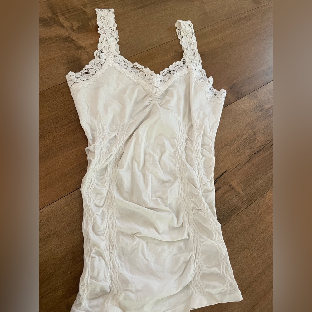 M. Rena ruched white tank top with lace straps - one size fits all